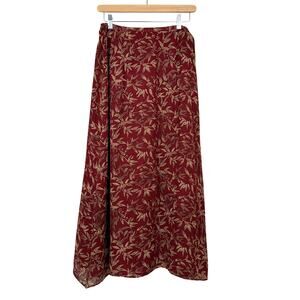 Vintage 90s Maxi Skirt Burgundy Red Floral Earthy Boho Cottage Y2K Rhapsody